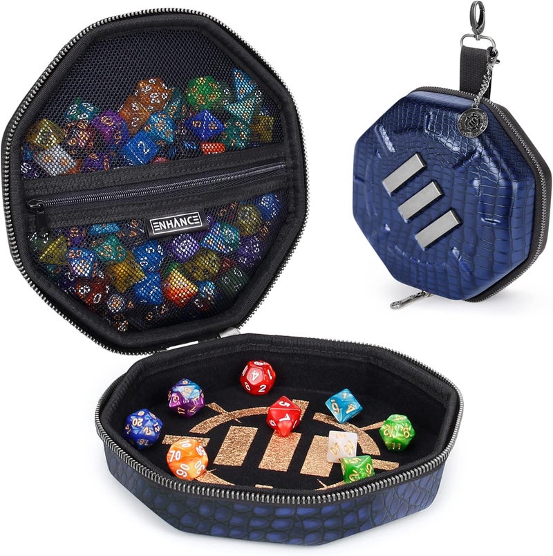 ENHANCE DND Dice Tray and Dice Case - Collector's Edition DND Dice Holder for up to 150 D&D Dice with Rugged Exterior and Protective Interior - Dice Rolling Tray Perfect for Game Night (Dragon Blue) - Image 1