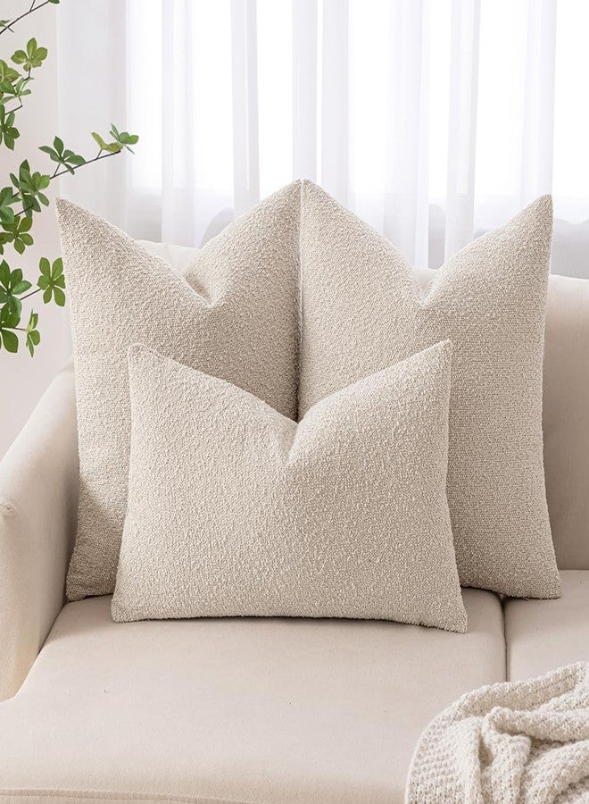 MIULEE 22x22 Inch Decorative Euro Sham Pillow Covers for Couch Bed Set of 2 Textured Boucle Neutral Throw Pillow Covers Natural Beige Ivory Accent Solid Pillowcase Sofa Living Room Home Decor - Image 3