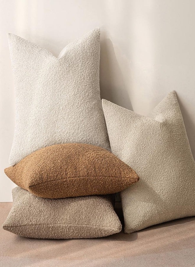 MIULEE 22x22 Inch Decorative Euro Sham Pillow Covers for Couch Bed Set of 2 Textured Boucle Neutral Throw Pillow Covers Natural Beige Ivory Accent Solid Pillowcase Sofa Living Room Home Decor - Image 4