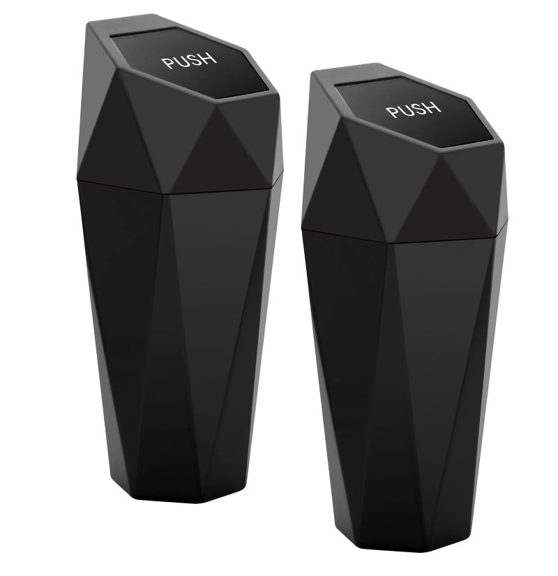 Ginsco 2 Pack Car Trash Can with Lid Cup Holder Garbage Can for Car Garbage Bin Cars Accessories for Interior Leakproof Small Trash Bin Mini Trash Can for Cars Home Bedroom Office Black
