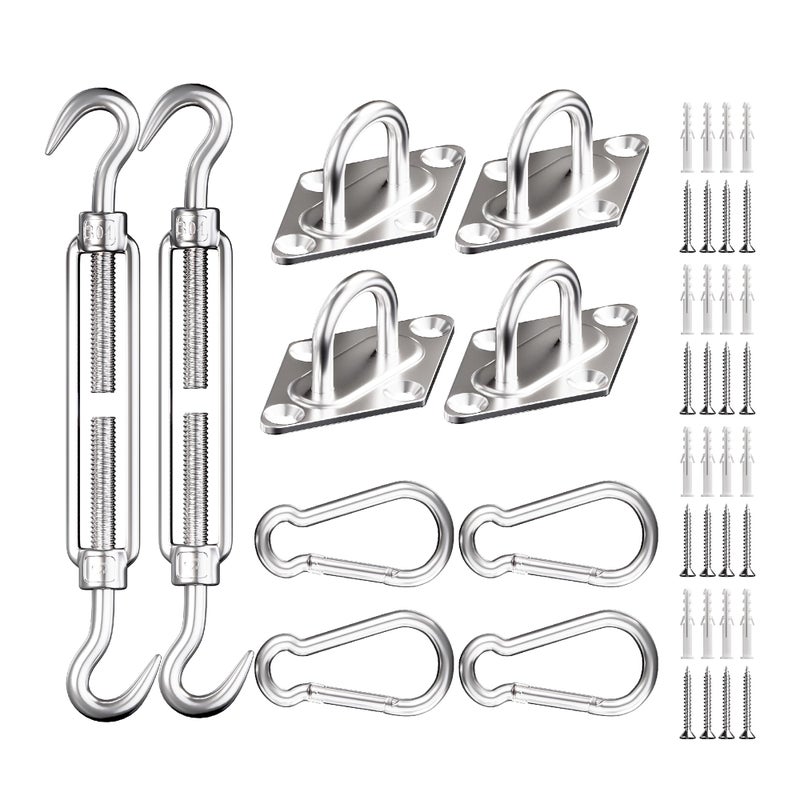 LAKINGO Sun Shade Sail Hardware Kit 6 Inch Heavy Duty 304 Stainless Set for Triangle & Rectangle Outdoor Patio Canopy Garden Installation, 40Pcs - Image 1