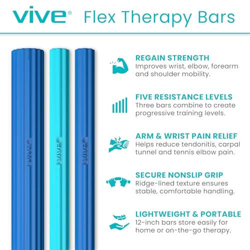 Vive Flex Therapy Bars 3 Pack Twist Resistance Hand Grip Strength Trainer for Injury Recovery Tennis Elbow Golfers Tendonitis Pain Weighted Strengthening Multi Pack - Image 3