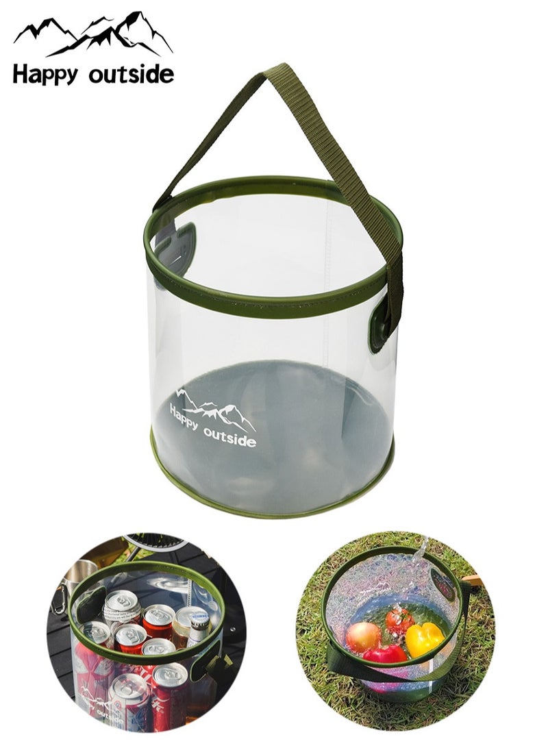 happy outside 9.5L Clear Transparent Foldable Bucket - Thickened High-Density EVA Collapsible Basin for Camping (Easy-Clean Surface), 4x4 Car Washing & Multi-Generational Family Use | Lightweight Fast-Folding Design, Durable Reinforced Seams | Multipurpose Water Container for Travel Essentials, Camping Gear Storage, Pet Bathing Hygiene, Fruit & Vegetable Washing, Laundry & Gardening | Compact Car Trunk Organizer with Visible Water Level （Green portable water bucket strap） Collapsible water container, Portable wash basin, Travel utility pail,  Camping Water Bucket, Dish Tub, Pail, Portable Storage, Beach, Hiking, Outdoor Drinks - Image 1