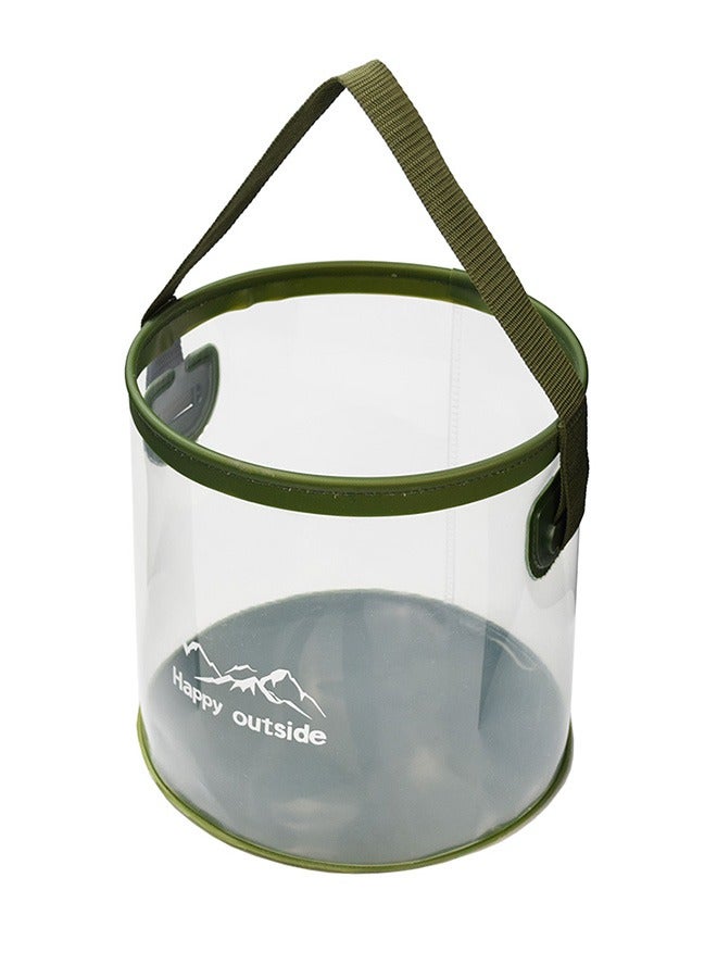 happy outside 9.5L Clear Transparent Foldable Bucket - Thickened High-Density EVA Collapsible Basin for Camping (Easy-Clean Surface), 4x4 Car Washing & Multi-Generational Family Use | Lightweight Fast-Folding Design, Durable Reinforced Seams | Multipurpose Water Container for Travel Essentials, Camping Gear Storage, Pet Bathing Hygiene, Fruit & Vegetable Washing, Laundry & Gardening | Compact Car Trunk Organizer with Visible Water Level （Green portable water bucket strap） Collapsible water container, Portable wash basin, Travel utility pail,  Camping Water Bucket, Dish Tub, Pail, Portable Storage, Beach, Hiking, Outdoor Drinks - Image 5