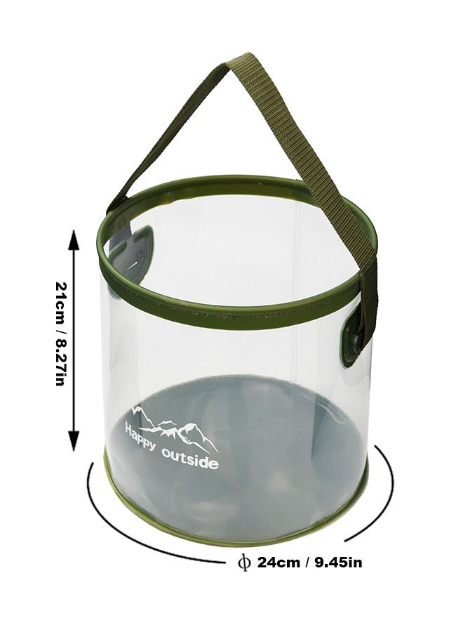 happy outside 9.5L Clear Transparent Foldable Bucket - Thickened High-Density EVA Collapsible Basin for Camping (Easy-Clean Surface), 4x4 Car Washing & Multi-Generational Family Use | Lightweight Fast-Folding Design, Durable Reinforced Seams | Multipurpose Water Container for Travel Essentials, Camping Gear Storage, Pet Bathing Hygiene, Fruit & Vegetable Washing, Laundry & Gardening | Compact Car Trunk Organizer with Visible Water Level （Green portable water bucket strap） Collapsible water container, Portable wash basin, Travel utility pail,  Camping Water Bucket, Dish Tub, Pail, Portable Storage, Beach, Hiking, Outdoor Drinks - Image 2