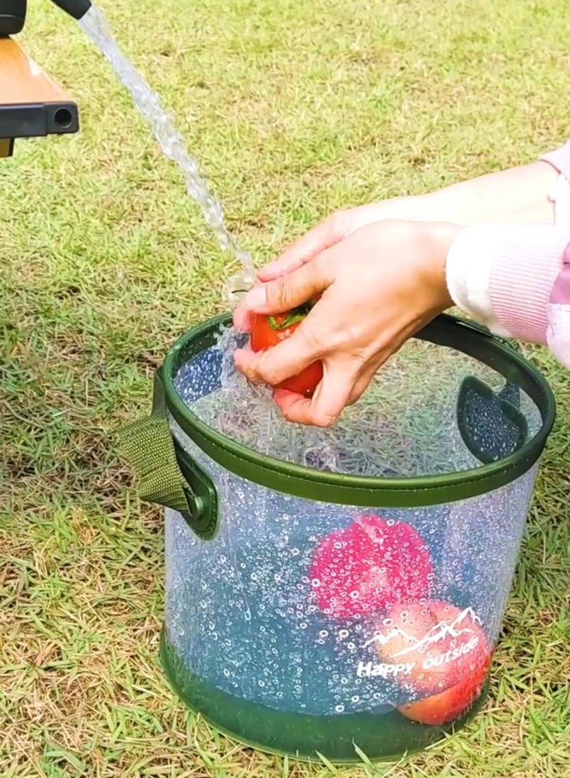 happy outside 9.5L Clear Transparent Foldable Bucket - Thickened High-Density EVA Collapsible Basin for Camping (Easy-Clean Surface), 4x4 Car Washing & Multi-Generational Family Use | Lightweight Fast-Folding Design, Durable Reinforced Seams | Multipurpose Water Container for Travel Essentials, Camping Gear Storage, Pet Bathing Hygiene, Fruit & Vegetable Washing, Laundry & Gardening | Compact Car Trunk Organizer with Visible Water Level （Green portable water bucket strap） Collapsible water container, Portable wash basin, Travel utility pail,  Camping Water Bucket, Dish Tub, Pail, Portable Storage, Beach, Hiking, Outdoor Drinks - Image 3