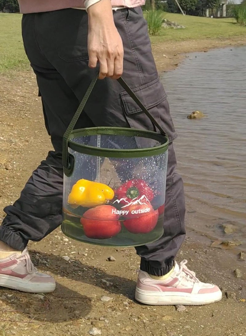 happy outside 9.5L Clear Transparent Foldable Bucket - Thickened High-Density EVA Collapsible Basin for Camping (Easy-Clean Surface), 4x4 Car Washing & Multi-Generational Family Use | Lightweight Fast-Folding Design, Durable Reinforced Seams | Multipurpose Water Container for Travel Essentials, Camping Gear Storage, Pet Bathing Hygiene, Fruit & Vegetable Washing, Laundry & Gardening | Compact Car Trunk Organizer with Visible Water Level （Green portable water bucket strap） Collapsible water container, Portable wash basin, Travel utility pail,  Camping Water Bucket, Dish Tub, Pail, Portable Storage, Beach, Hiking, Outdoor Drinks - Image 4