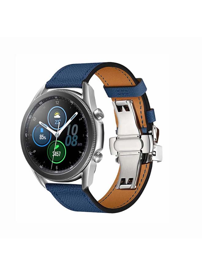 Perfii Genuine Leather Replacement Band for Samsung Galaxy Watch3 45mm Blue - Image 2