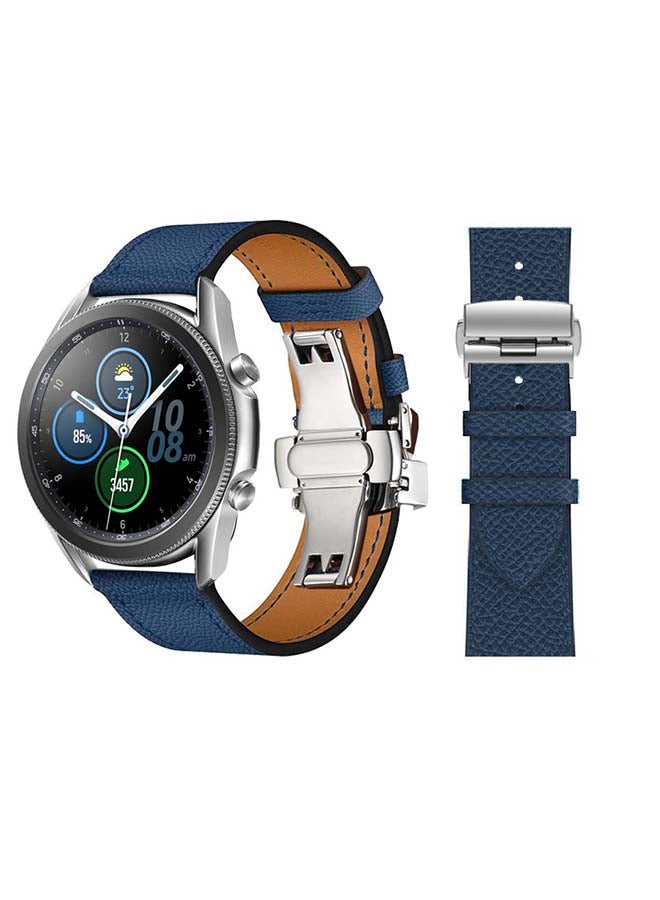 Perfii Genuine Leather Replacement Band for Samsung Galaxy Watch3 45mm Blue - Image 1