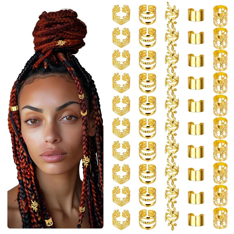 Molain 50 PCS Gold Dreadlock Beads Locs Accessories, Jewelry for Braids, Hair Dreadlock Accessory Braid, Adjustable Cuffs Braiding Hair Rings for Dreadlock Accessory Jewelry Decorations(Gold)