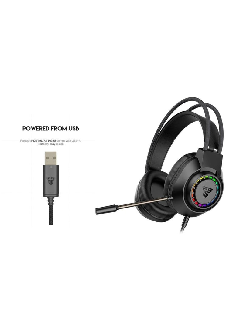 FANTECH PORTAL HG28 7.1 RGB Gaming Headset, Surround Sound Gaming Headphones, RGB Lighting, Built-in Microphone, Over-Ear Design, Black - Image 1