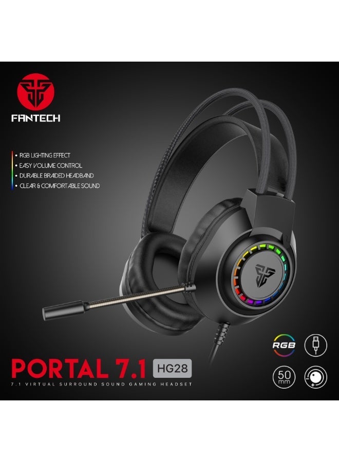 FANTECH PORTAL HG28 7.1 RGB Gaming Headset, Surround Sound Gaming Headphones, RGB Lighting, Built-in Microphone, Over-Ear Design, Black - Image 4