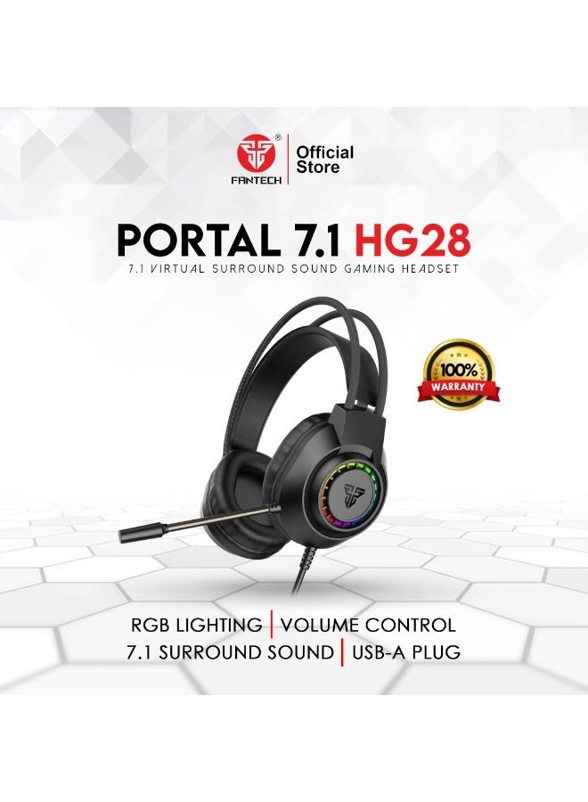 FANTECH PORTAL HG28 7.1 RGB Gaming Headset, Surround Sound Gaming Headphones, RGB Lighting, Built-in Microphone, Over-Ear Design, Black - Image 2