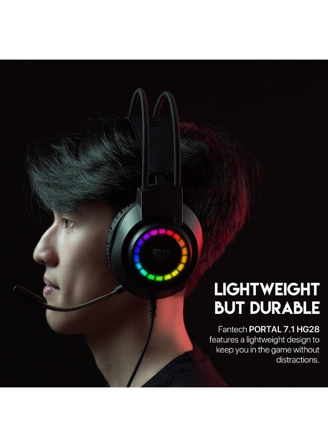 FANTECH PORTAL HG28 7.1 RGB Gaming Headset, Surround Sound Gaming Headphones, RGB Lighting, Built-in Microphone, Over-Ear Design, Black - Image 5
