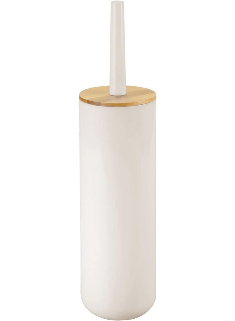 Plastic Toilet Bowl Brush/Bamboo Lid Cover - 1 Piece Set; Bathroom Storage Organizer Holder; Decor Bathroom Accessories - Natural/Cream/Beige - Image 1