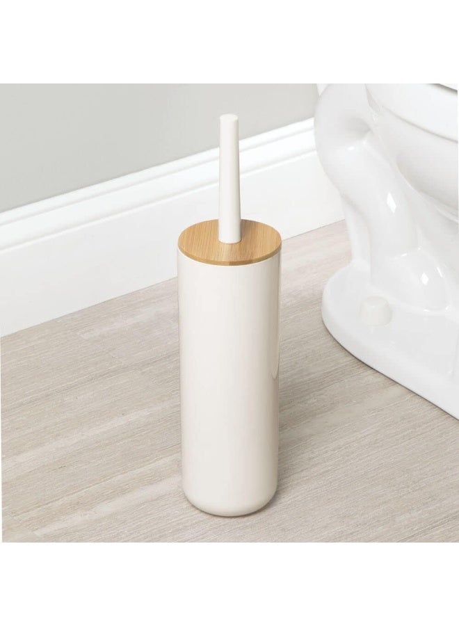 Plastic Toilet Bowl Brush/Bamboo Lid Cover - 1 Piece Set; Bathroom Storage Organizer Holder; Decor Bathroom Accessories - Natural/Cream/Beige - Image 2