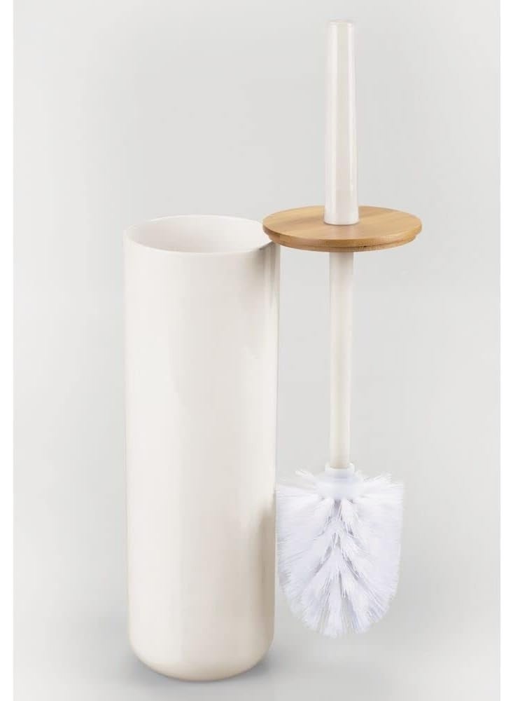 Plastic Toilet Bowl Brush/Bamboo Lid Cover - 1 Piece Set; Bathroom Storage Organizer Holder; Decor Bathroom Accessories - Natural/Cream/Beige - Image 5