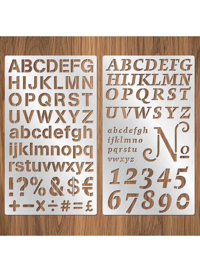 Starry Metal Engraving Stencils 2pcs Stainless Steel Metal Alphabet Stencils for Wood Burning Engraving Painting Journaling Bookmark Flower Vines DIY - Image 1