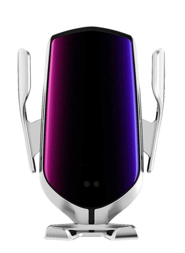 Smart Sensor Usb Wireless Automatic Clamping Qc/Qi 10W Fast Charging Car Mount Charger Holder Compatible For Cellular Phones (Silver) - Image 1