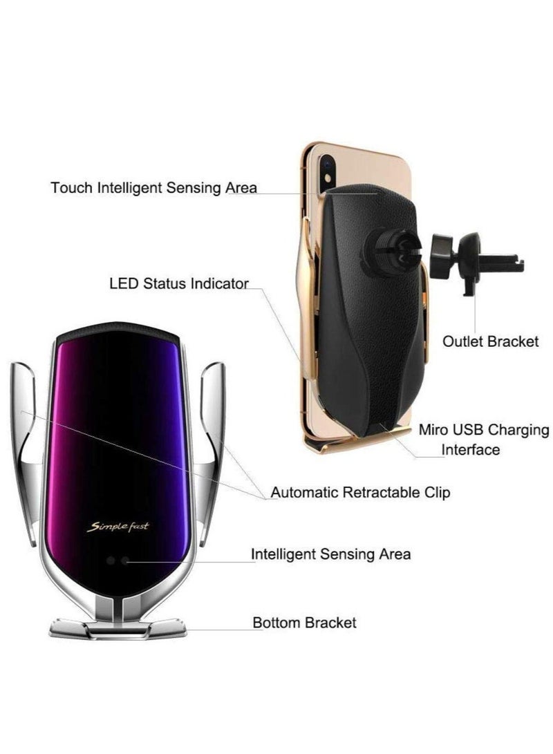 Smart Sensor Usb Wireless Automatic Clamping Qc/Qi 10W Fast Charging Car Mount Charger Holder Compatible For Cellular Phones (Silver) - Image 3