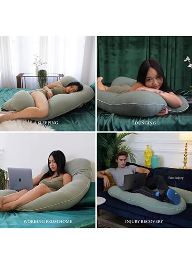 PharMeDoc - Organic Pregnancy Pillow U Shaped Maternity Body Pillow Sage Color Organic Cotton Cover Full Body Pillow - Image 1