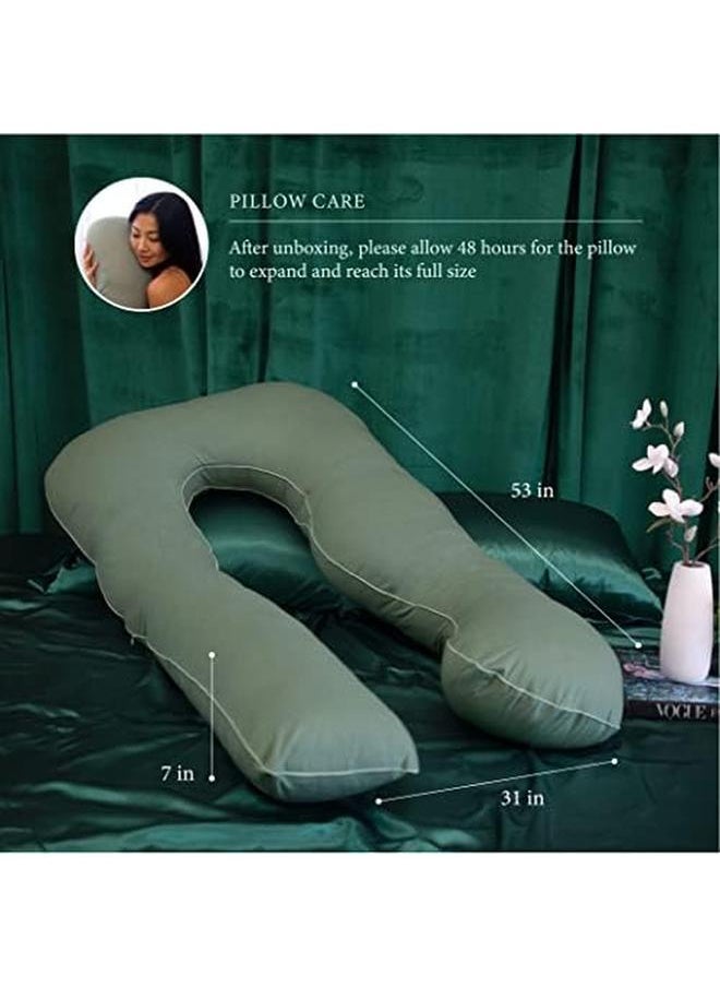 PharMeDoc - Organic Pregnancy Pillow U Shaped Maternity Body Pillow Sage Color Organic Cotton Cover Full Body Pillow - Image 1