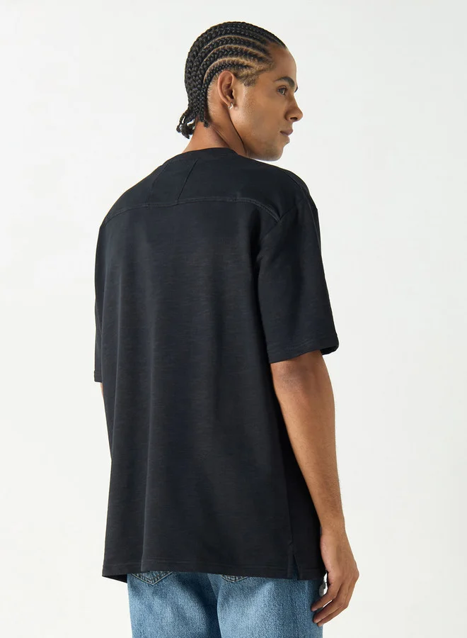 Lee Cooper Lee Cooper Logo Embroidered Oversized T-shirt with Short Sleeves