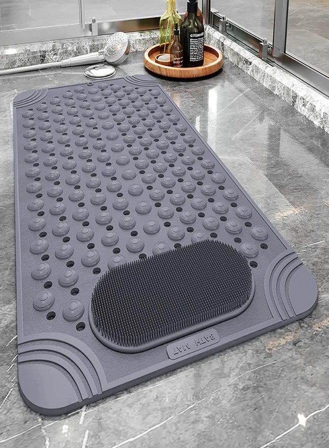 Birzar Shower Mat Non Slip - Bath Mat with a Drain Hole and Suction Cups to Keep Floor Clean, Shower Foot Scrubber Massage Mat. (Grey, 70x37) - Image 1