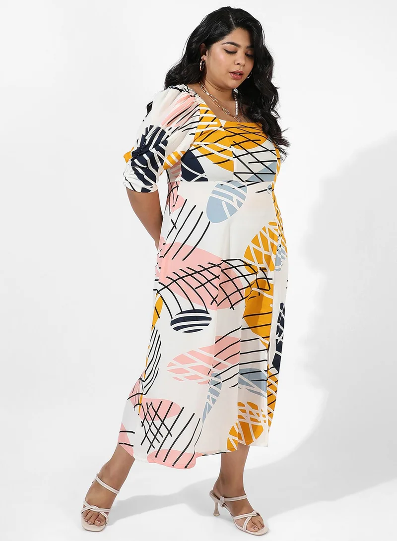 Instafab Plus Abstract Print Midi Dress