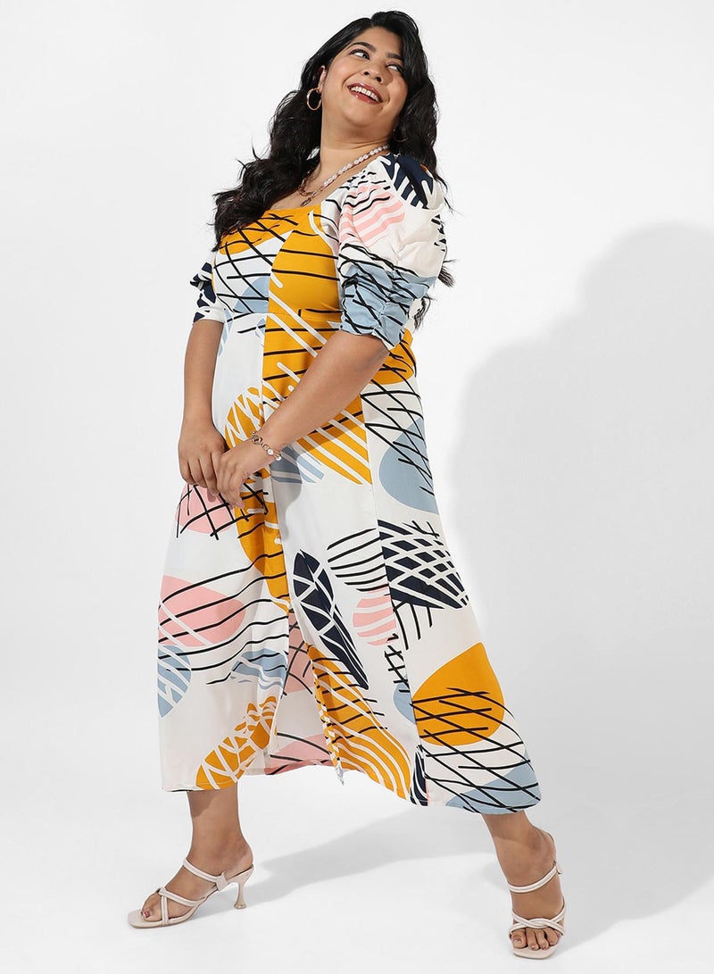 انستافاب بلس فستان نسائي أبيض بطباعة نباتية - Image 4