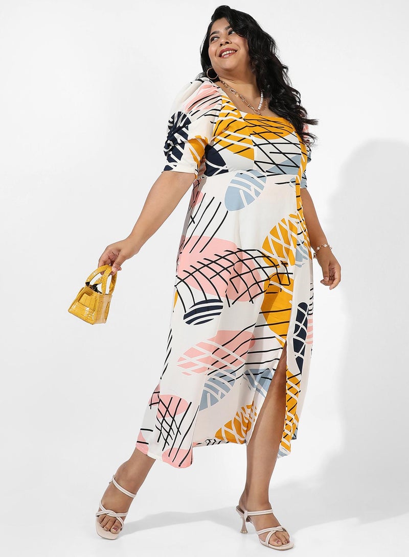 انستافاب بلس فستان نسائي أبيض بطباعة نباتية - Image 5