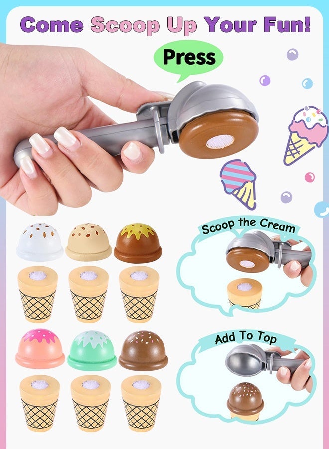 فورثكان مجموعة محل آيس كريم خشبية للأطفال – لعبة تمثيل أدوار محل بيع مع آلة كاشير، مصاصات، أكواب آيس كريم، وأموال – لعبة مطبخ تخيّلية، هدية ممتعة للأطفال - Image 4