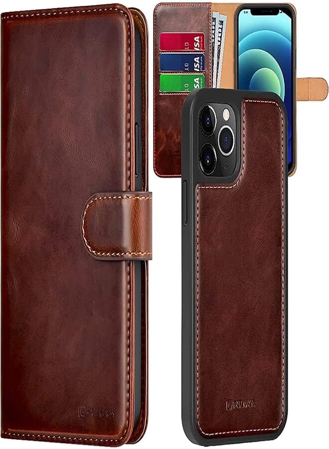 PULOKA PULOKA for iPhone 13 Pro Max Leather Flip Cover Detachable Leather Wallet Case Compatiable for Apple iPhone 13 Pro Max - Brown