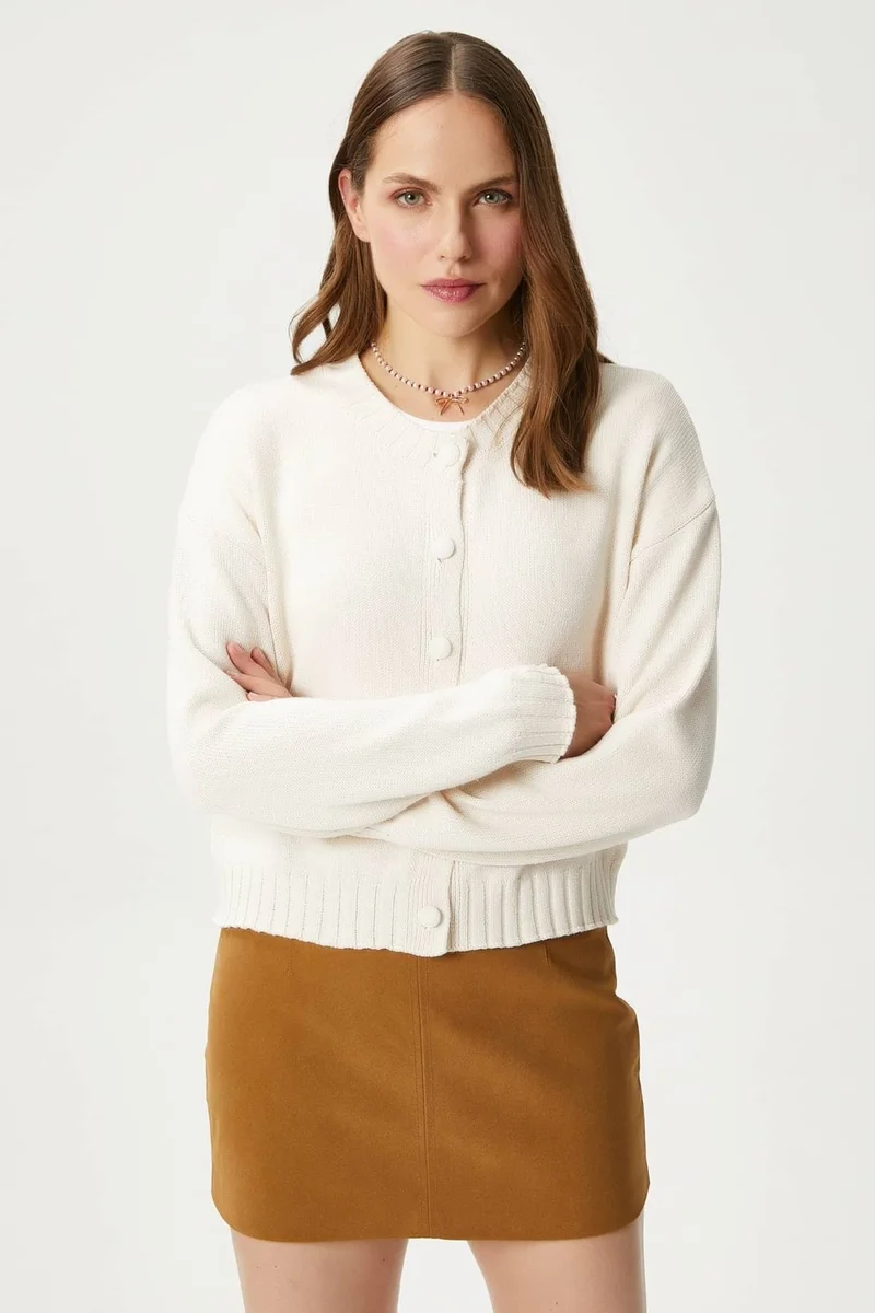 Ritnice Women Calm Cream Basic Knitwear Cardigan