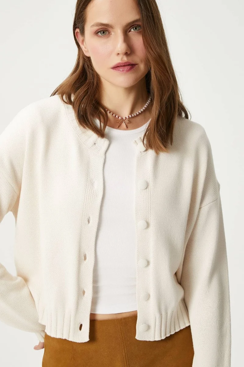 Ritnice Women Calm Cream Basic Knitwear Cardigan