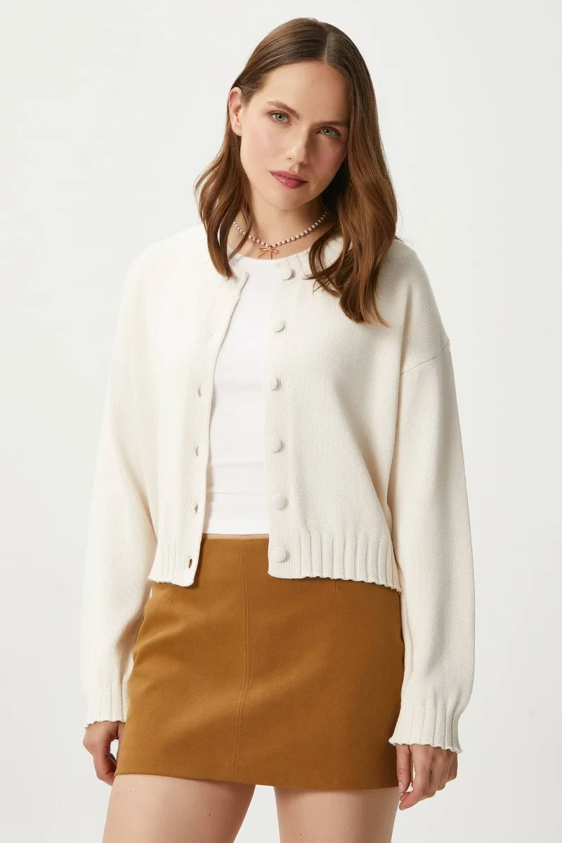 Ritnice Women Calm Cream Basic Knitwear Cardigan