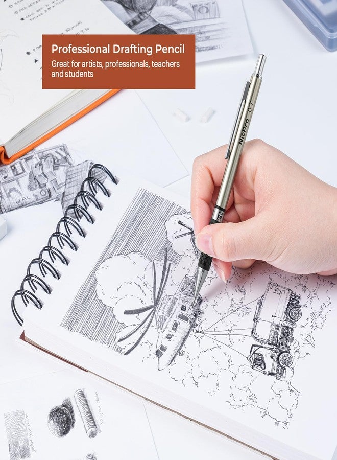 Nicpro 0.7 mm Art Mechanical Pencils Set, 6 PCS Metal Drafting Pencil 0.7mm Tube HB Lead Refills & 18 Cap Eraser for Adults, Children, Artist Writing, Drawing, Sketching, Black, 1 Count (Pack of 6) - Image 4