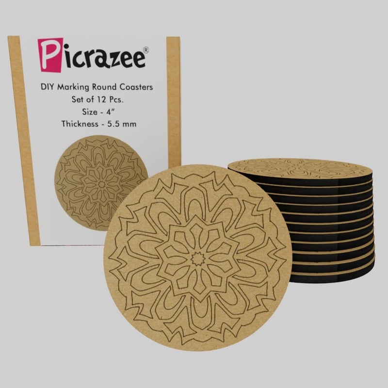 PICRAZEE DIY Engineered Pine MDF Pre-Marked 12 Round Plates in 4 inch Diameter and 5.5 mm Thickness– Ideal for Art and Craft, Resin Art, Decoupage, and DIY Projects - Image 1