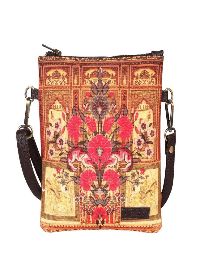 Fatfatiya Shekhawati Mansion Art Mini Sling Bag - Elegant, Compact & Handcrafted | Vegan Leather | Made in India - Image 1