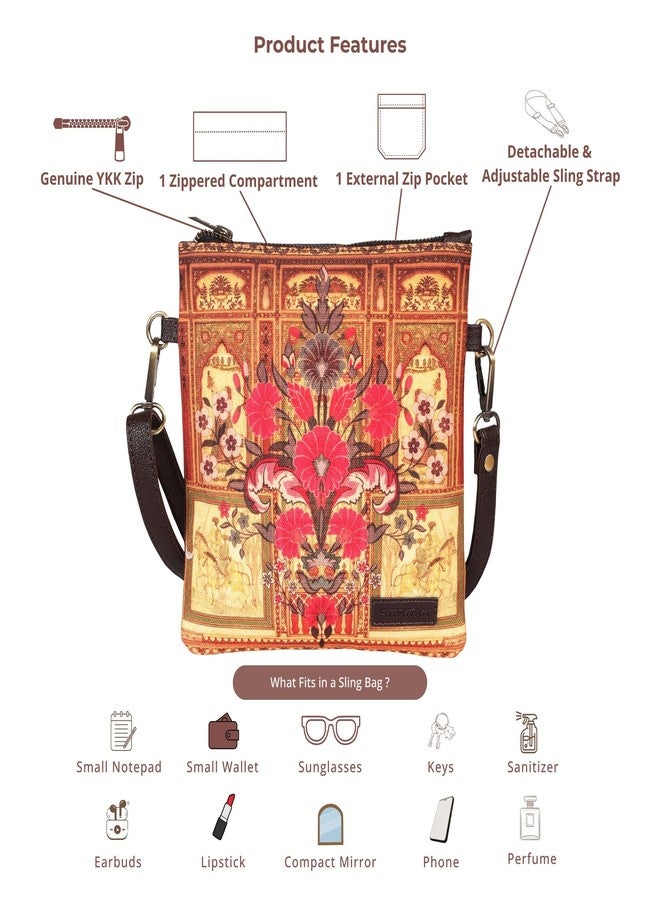 Fatfatiya Shekhawati Mansion Art Mini Sling Bag - Elegant, Compact & Handcrafted | Vegan Leather | Made in India - Image 5