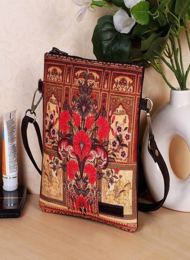 Fatfatiya Shekhawati Mansion Art Mini Sling Bag - Elegant, Compact & Handcrafted | Vegan Leather | Made in India - Image 3