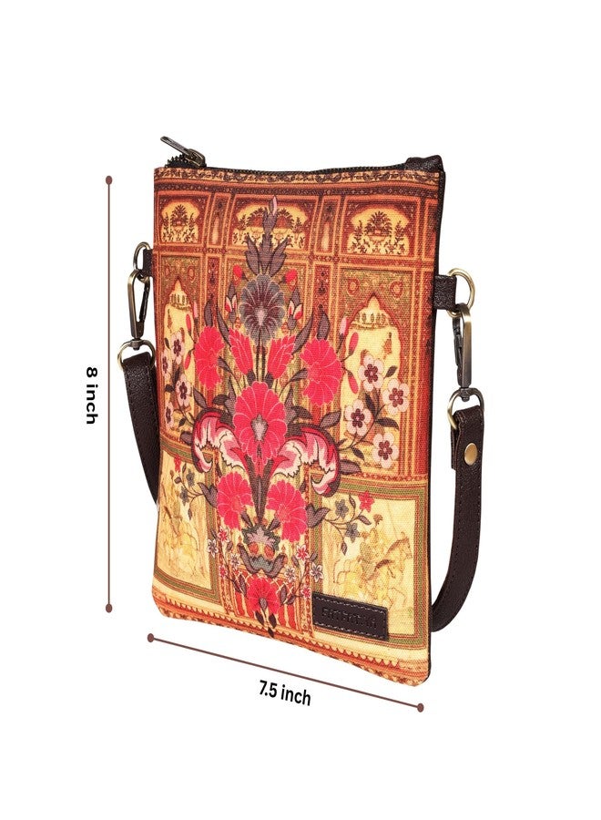 Fatfatiya Shekhawati Mansion Art Mini Sling Bag - Elegant, Compact & Handcrafted | Vegan Leather | Made in India - Image 4