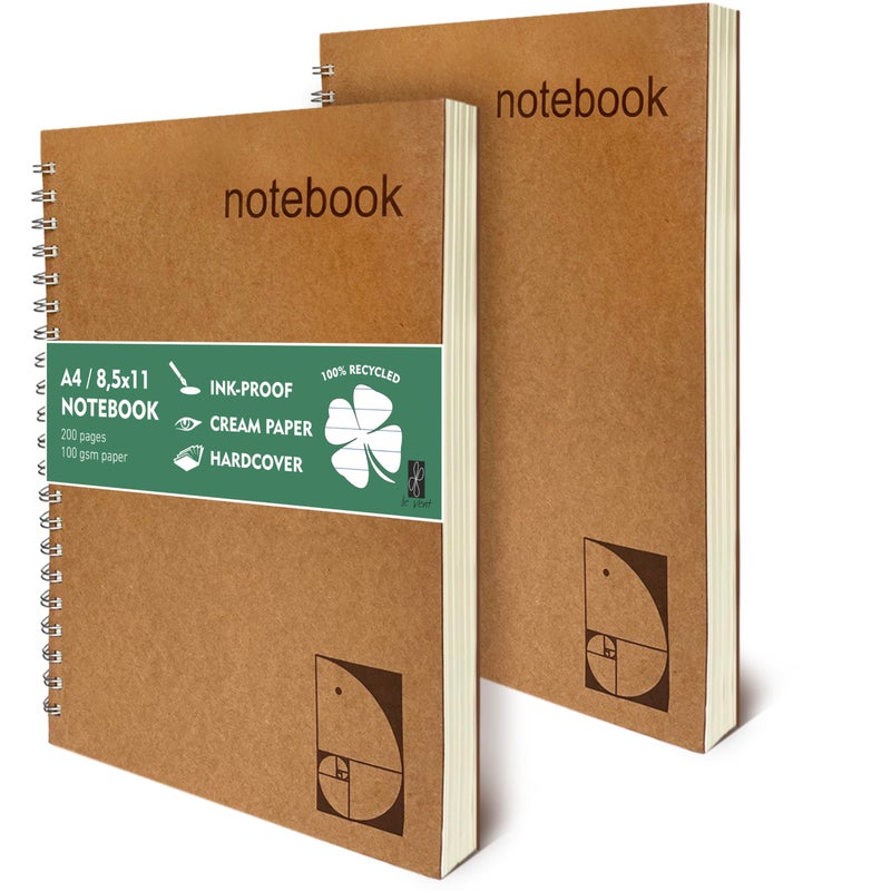 le vent Lined Spiral Notebook 8.5 x 11 | 2 Pack 200+200 A4 Lay Flat Pages | Hardcover College Ruled Notebooks | Smooth 100gsm Ink-Proof Paper | Daily Writing Journal for Work & Study - Image 1