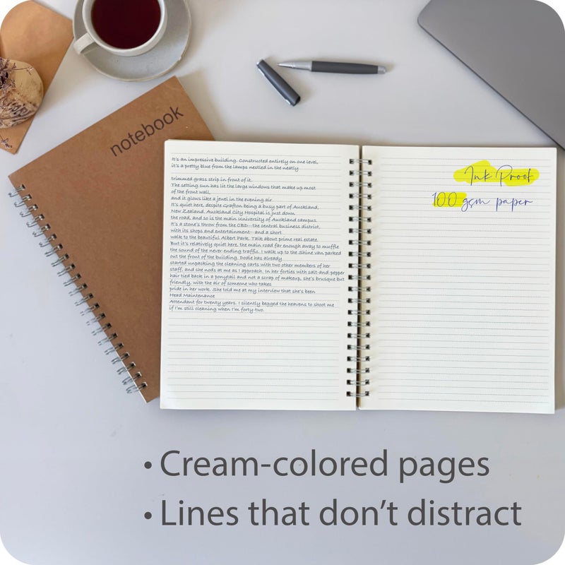 le vent Lined Spiral Notebook 8.5 x 11 | 2 Pack 200+200 A4 Lay Flat Pages | Hardcover College Ruled Notebooks | Smooth 100gsm Ink-Proof Paper | Daily Writing Journal for Work & Study - Image 2
