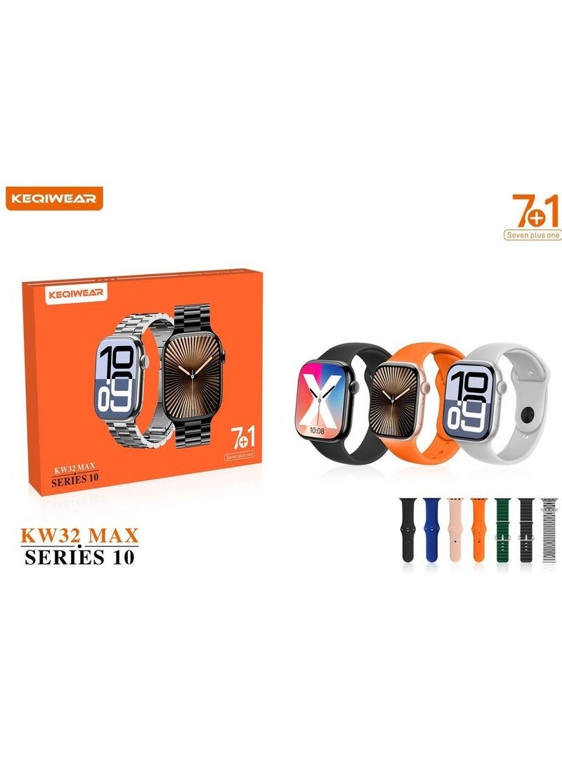 KEQIWEAR KW32 Max Series 10 Smartwatch with Stylish Bracelet Design, Extra 7+1 Straps, Full-Color HD Display, All-Day Health & Fitness Tracking, Long Battery Life, and Charging Cable – Elegant Black - Image 1