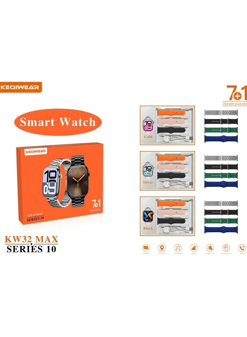 KEQIWEAR KW32 Max Series 10 Smartwatch with Stylish Bracelet Design, Extra 7+1 Straps, Full-Color HD Display, All-Day Health & Fitness Tracking, Long Battery Life, and Charging Cable – Elegant Black - Image 4