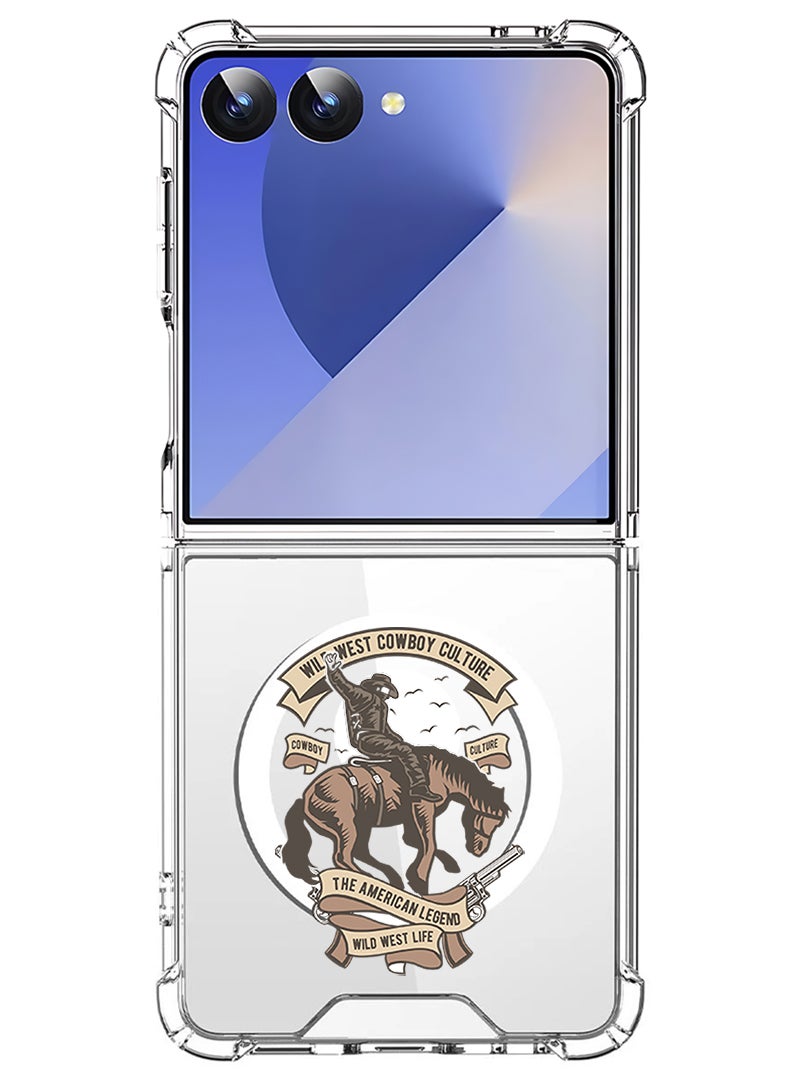 Theodor Magnetic Case for Samsung Galaxy Z Flip 7 Compatible with MagSafe Wireless Charging, Shockproof Phone Bumper Cover Wild west cowboy - Image 1