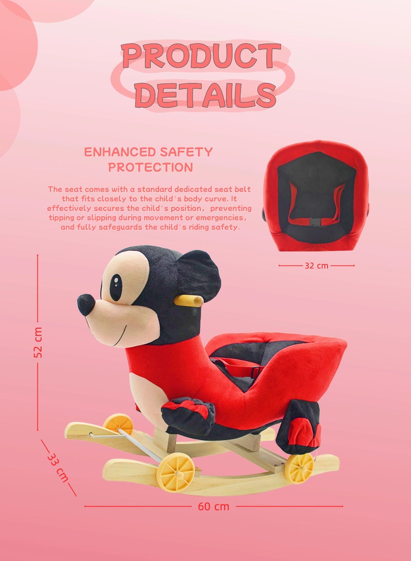 Plush Mickey 2-in-1 Rocking Horse & Ride-On Toy Rocker with Wheels for Toddlers and Kids - Image 2