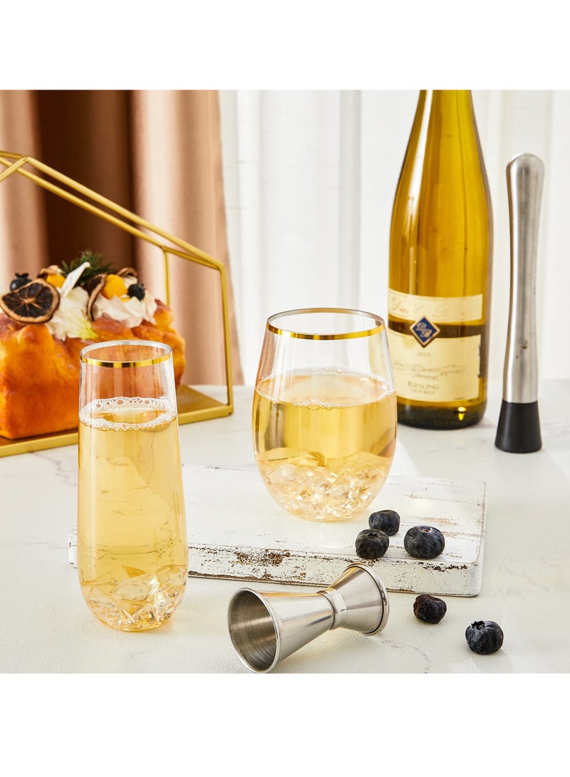 KASTWAVE Champagne Flutes Gold Plastic 12 Pack, Plastic Champagne Flutes, 16 Oz Stemless   Glasses - Image 2