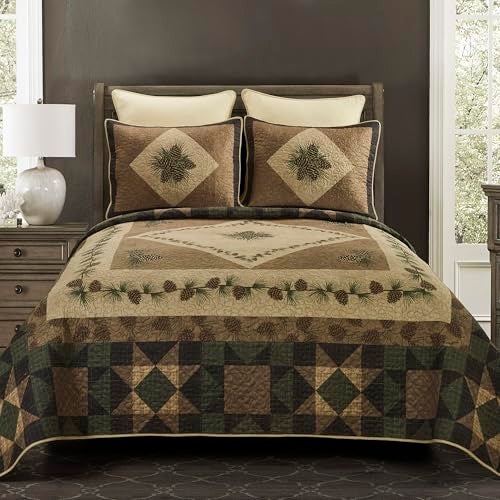 Donna Sharp Full/Queen Polyester Bedding Set - 3 Piece - Antique Pine Lodge Quilt Set with Full/Queen Quilt and Standard Pillow Shams - Machine Washable - Image 3